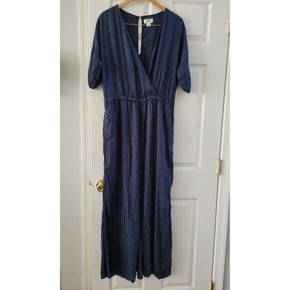 Maeve Anthropologie Blue Jacqueline Jacquard Jumpsuit size Large Tiny Flaw - Picture 2 of 9